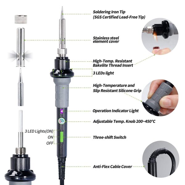 Cautín WEP 947-IV / Control de temperatura / luz Led / Switch On-Off / Base porta cautín con esponja limpiadora - Imagen 2