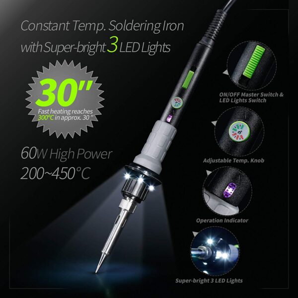 Cautín WEP 947-IV / Control de temperatura / luz Led / Switch On-Off / Base porta cautín con esponja limpiadora - Imagen 4