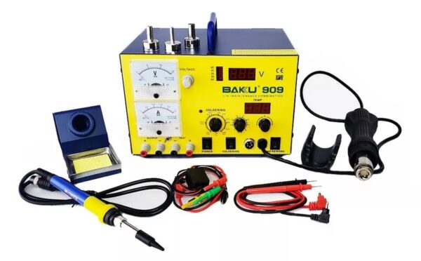Estación de soldadura 3 en 1 / aire caliente, cautín y fuente regulada / Baku BK909
