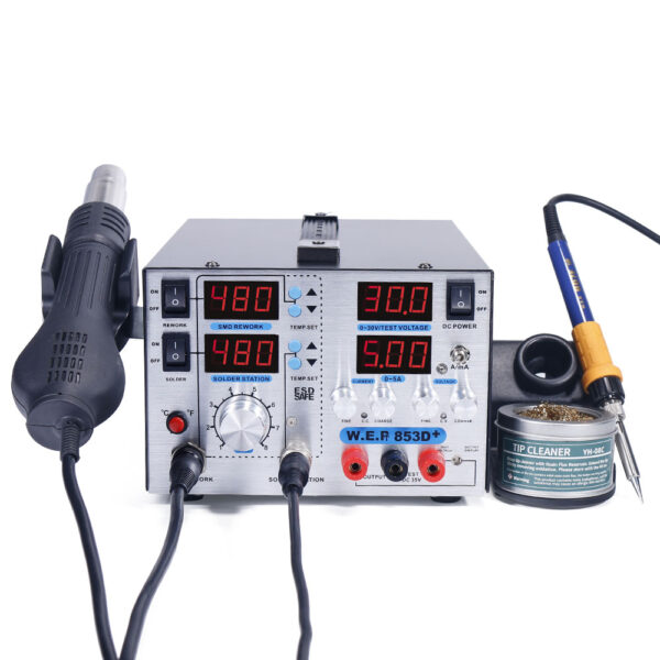 Estación de soldadura 3 en 1 / WEP 853D+5A / aire caliente, cautín y fuente regulada /versión de lujo en ALUMINIO - Imagen 3