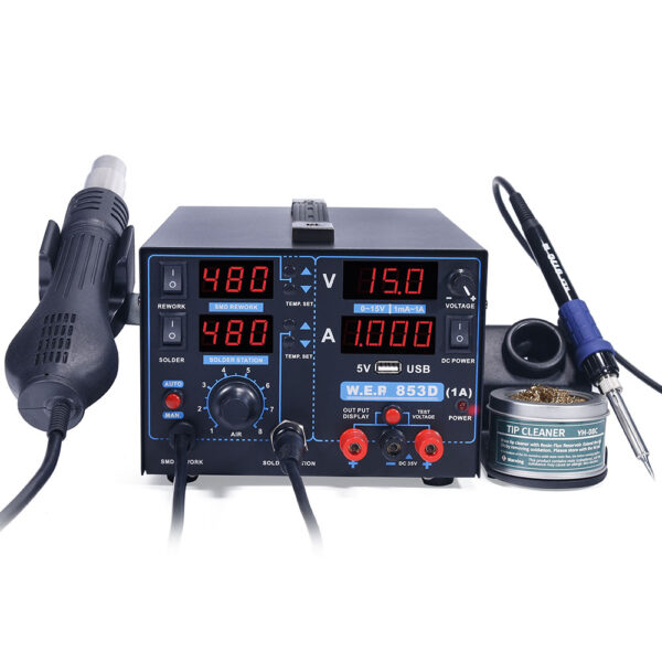 Estación de soldadura 3 en 1 WEP 853D-1A / aire caliente, cautín y fuente regulada 15V / 1A - Imagen 3