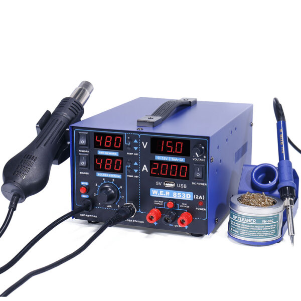 Estación de soldadura 3 en 1 WEP 853D-2A / aire caliente, cautín y fuente regulada 15V / 2A - Imagen 2