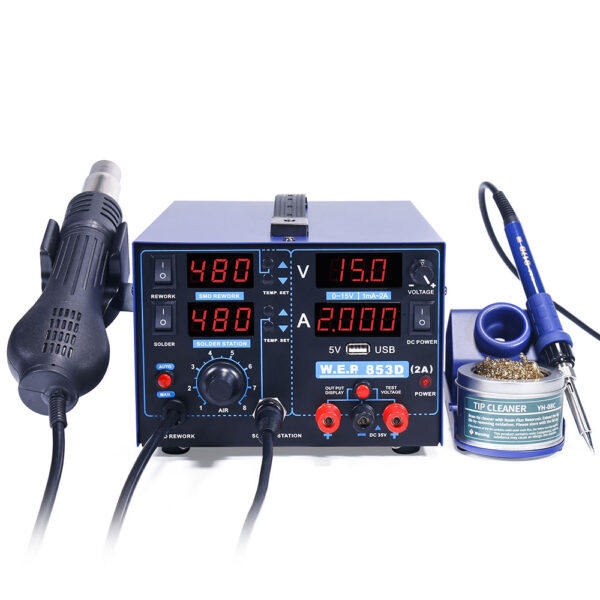 Estación de soldadura 3 en 1 WEP 853D-2A / aire caliente, cautín y fuente regulada 15V / 2A - Imagen 3