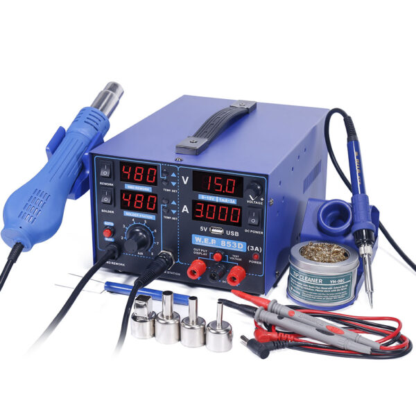 Estación de soldadura 3 en 1 WEP 853D-3A / aire caliente, cautín y fuente regulada 15V / 3A - Imagen 2