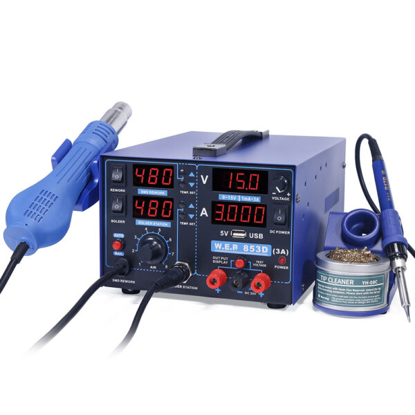 Estación de soldadura 3 en 1 WEP 853D-3A / aire caliente, cautín y fuente regulada 15V / 3A - Imagen 6