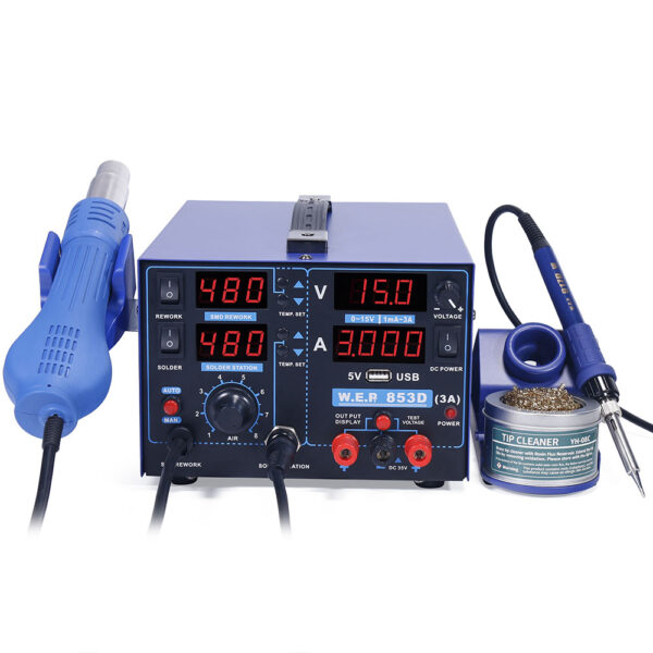 Estación de soldadura 3 en 1 WEP 853D-3A / aire caliente, cautín y fuente regulada 15V / 3A - Imagen 3