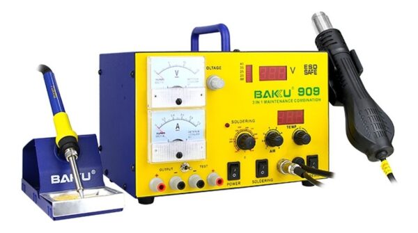 Estación de soldadura 3 en 1 / aire caliente, cautín y fuente regulada / Baku BK909 - Imagen 3