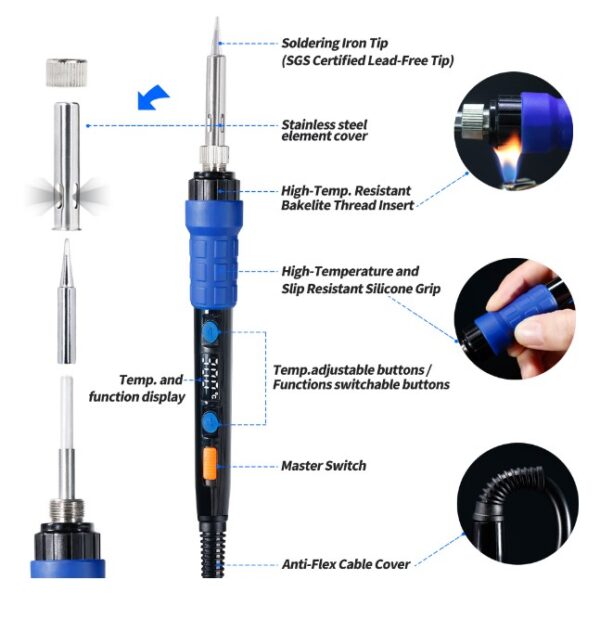 Cautín /Wep 928D-V / 60 W con control Digital y LCD - Imagen 4