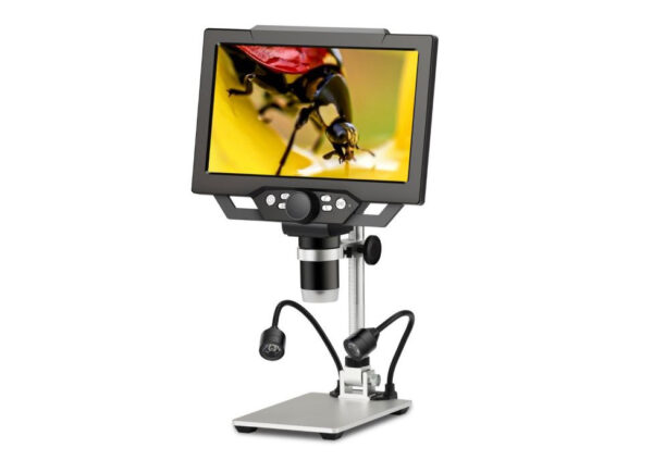 Microscopio digital portátil con pantalla LCD 9"/ Base aluminio / doble luz / G1600