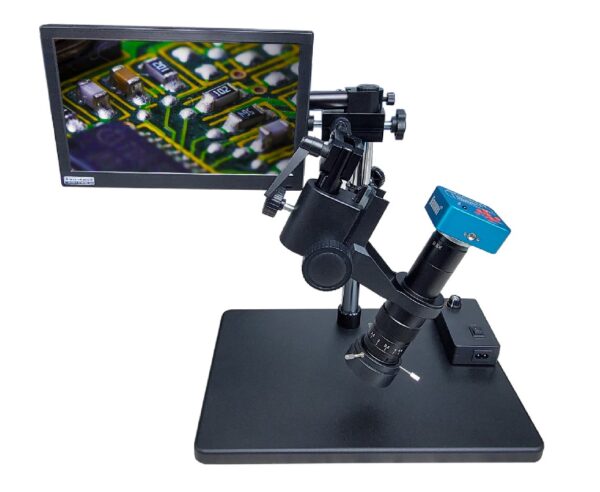 Microscopio OPTICO-DIGITAL 10AA 360/ 100X / monitor LCD 12" HDMI / cámara 26 Mp / lente angulable 360° / luz Led con dimmer