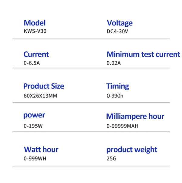 USB TESTER / pantalla color - 6 en 1 / KWS-30V - Imagen 3