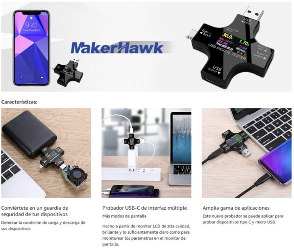 USB - USB C Multifuncional Power Tester - Imagen 6