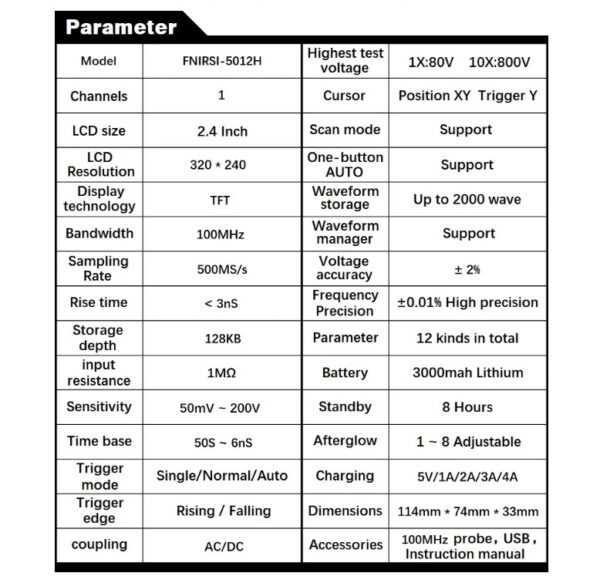 Osciloscopio digital portátil 100 Mhz / FNIRSI - Imagen 2