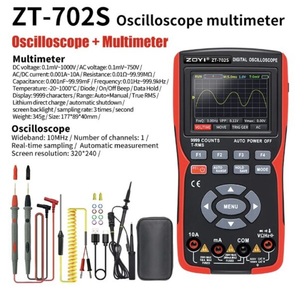 Osciloscopio/ multímetro Digital ZOYI 702S - Imagen 3