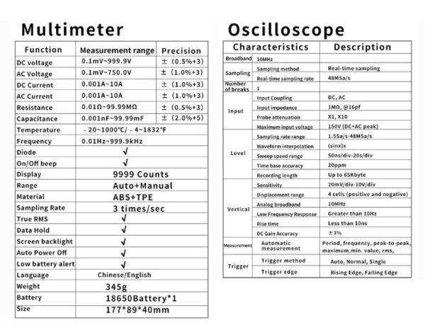 Osciloscopio/ multímetro Digital ZOYI 702S - Imagen 14