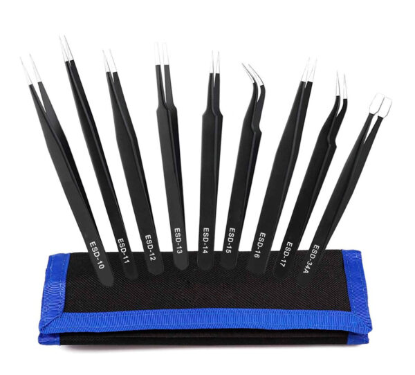 Set pinzas antiestáticas ESD x 9 / estuche lona