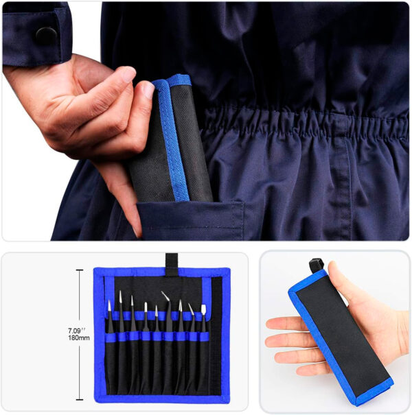 Set pinzas antiestáticas ESD x 9 / estuche lona - Imagen 4