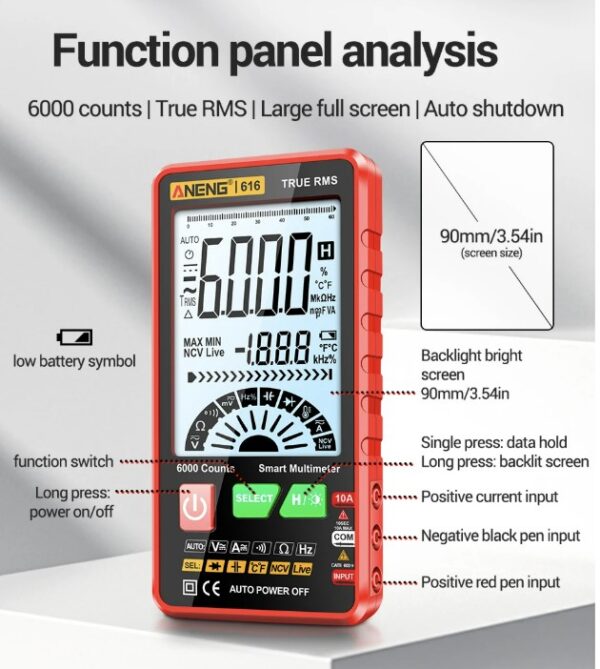 MULTIMETRO DIGITAL AUTORANGO / ANENG 616 - Imagen 6