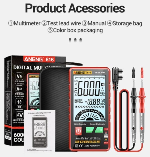 MULTIMETRO DIGITAL AUTORANGO / ANENG 616 - Imagen 2